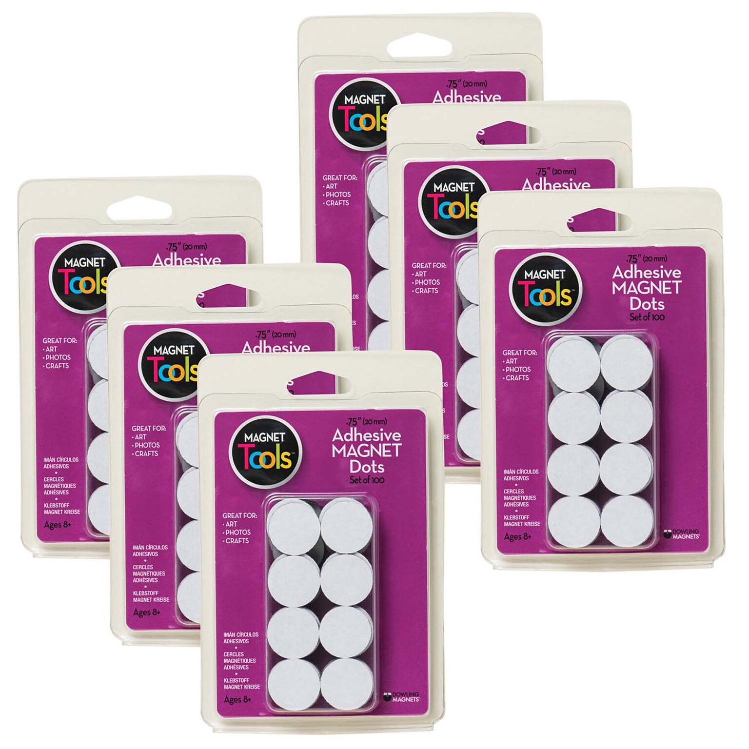 Dowling Magnets Adhesive Magnet Dots, 3/4, Black, 100 Per Pack, 6 Packs (DO-735007-6)