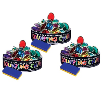 Dowling Magnets® Counting Chips w/Block Magnet for Grades PK-12, 75 Per Pack, 3 Packs