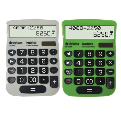 Datexx DTXDD2361-2  TrackBack Desktop 2-Line Calculator, Gray or Green, Pack of 2
