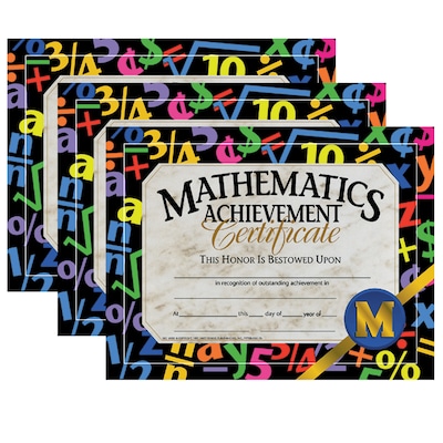 Hayes Publishing Mathematics Achievement Certificate, 30 Per Pack, 3 Packs (H-VA581-3)