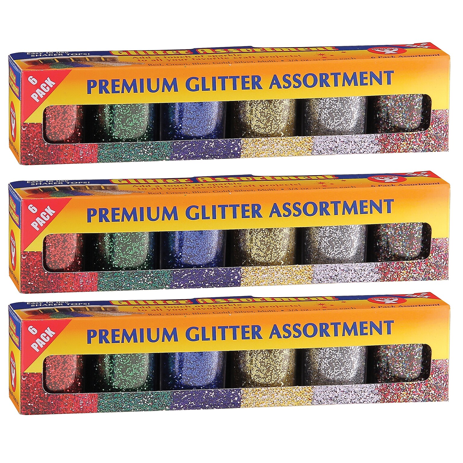 Hygloss Premium Glitter Assortment, 6 Colors/Pack, 3 Packs (HYG37506-3)