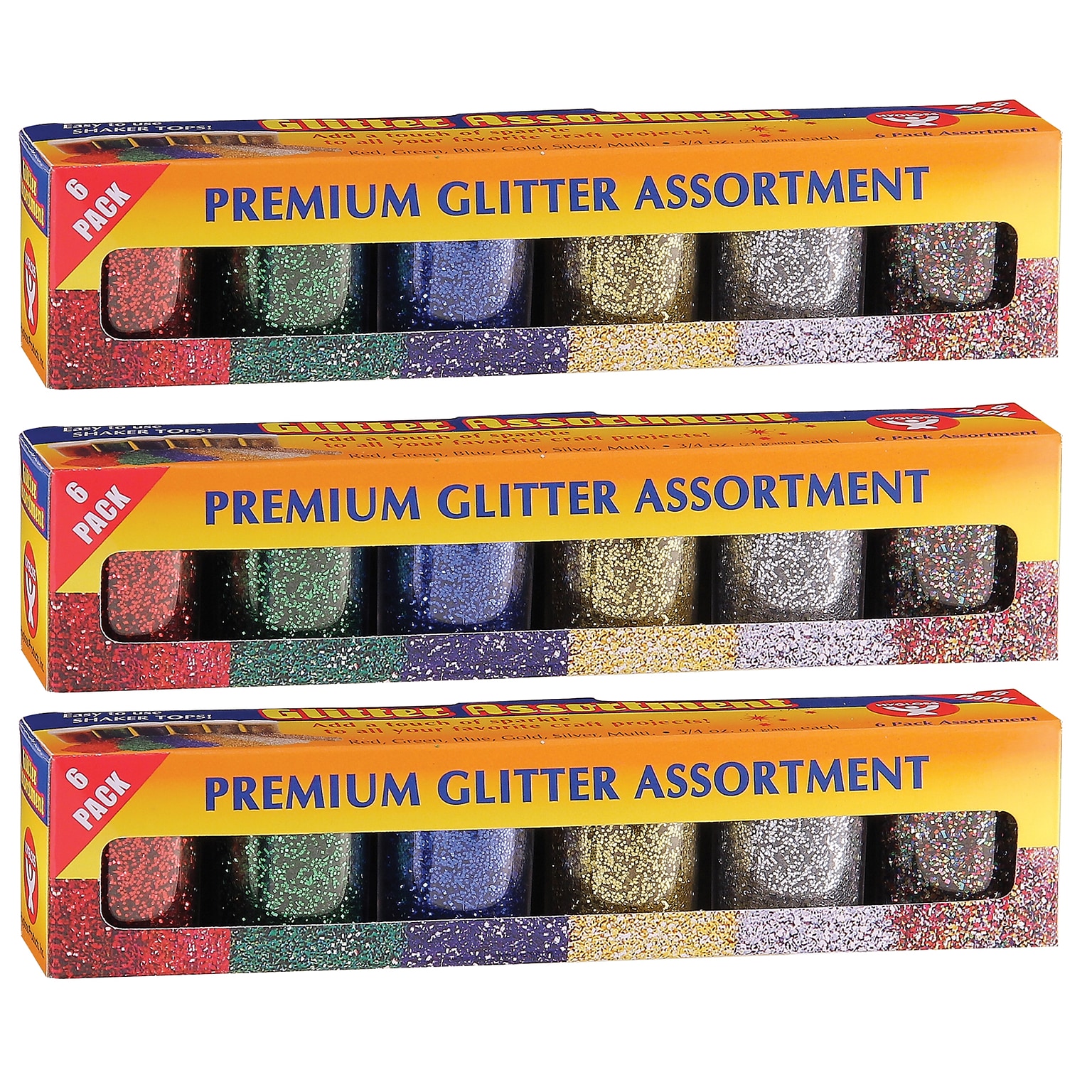 Hygloss Premium Glitter Assortment, 6 Colors/Pack, 3 Packs (HYG37506-3)