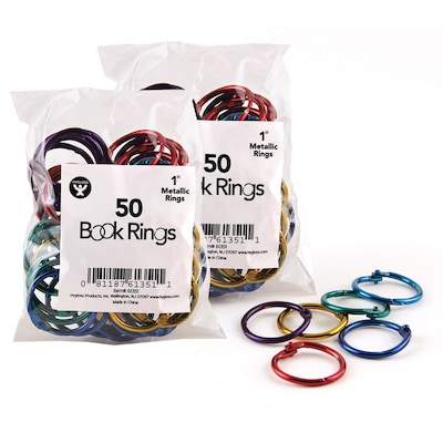 Hygloss Book Rings, 1 Capacity, Assorted Metallics, 50/Pack, 2 Packs (HYG61351-2)