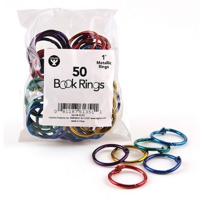 Hygloss Book Rings, 1" Capacity, Assorted Metallics, 50/Pack, 2 Packs (HYG61351-2)