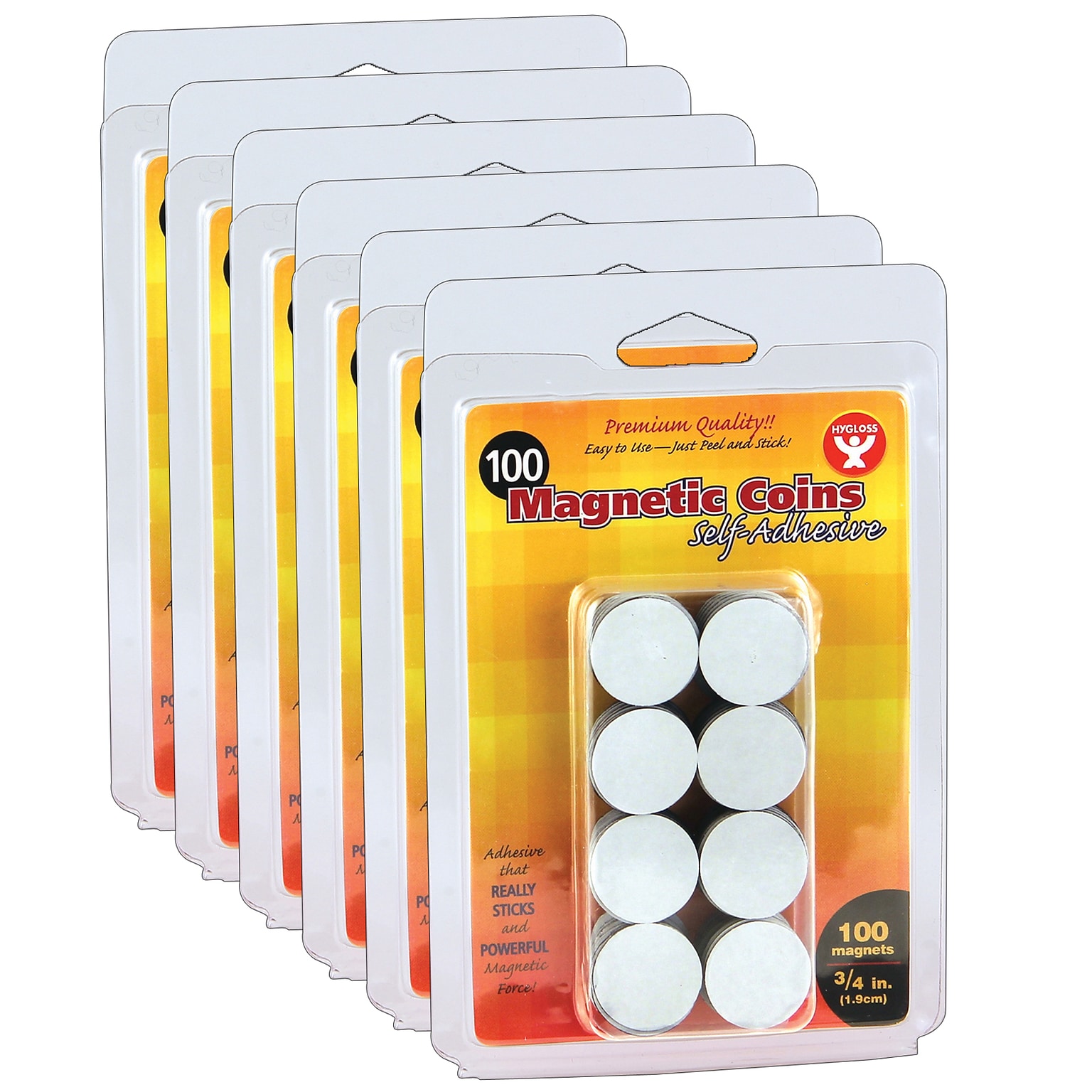 Hygloss® Self-Adhesive Magnetic Coins, 3/4, Black, 100 Per Pack, 6 Packs (HYG61400-6)