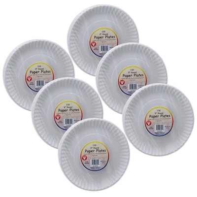 Hygloss® Paper Plates, White, 100 Per Pack, 6 Packs (HYG69109-6)