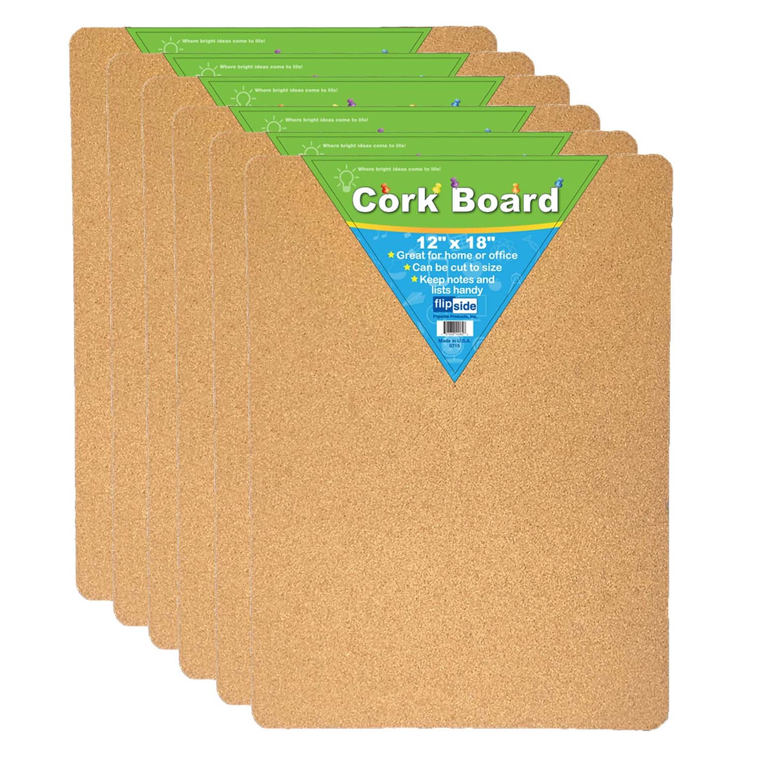 Flipside Products Cork Bulletin Board, 12 x 18, Pack of 6 (FLP10082-6)