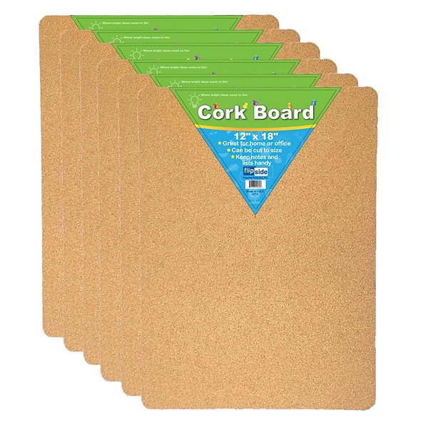 Flipside Products Cork Bulletin Board, 12 x 18, Natural Color, Pack of 6 (FLP10082-6)