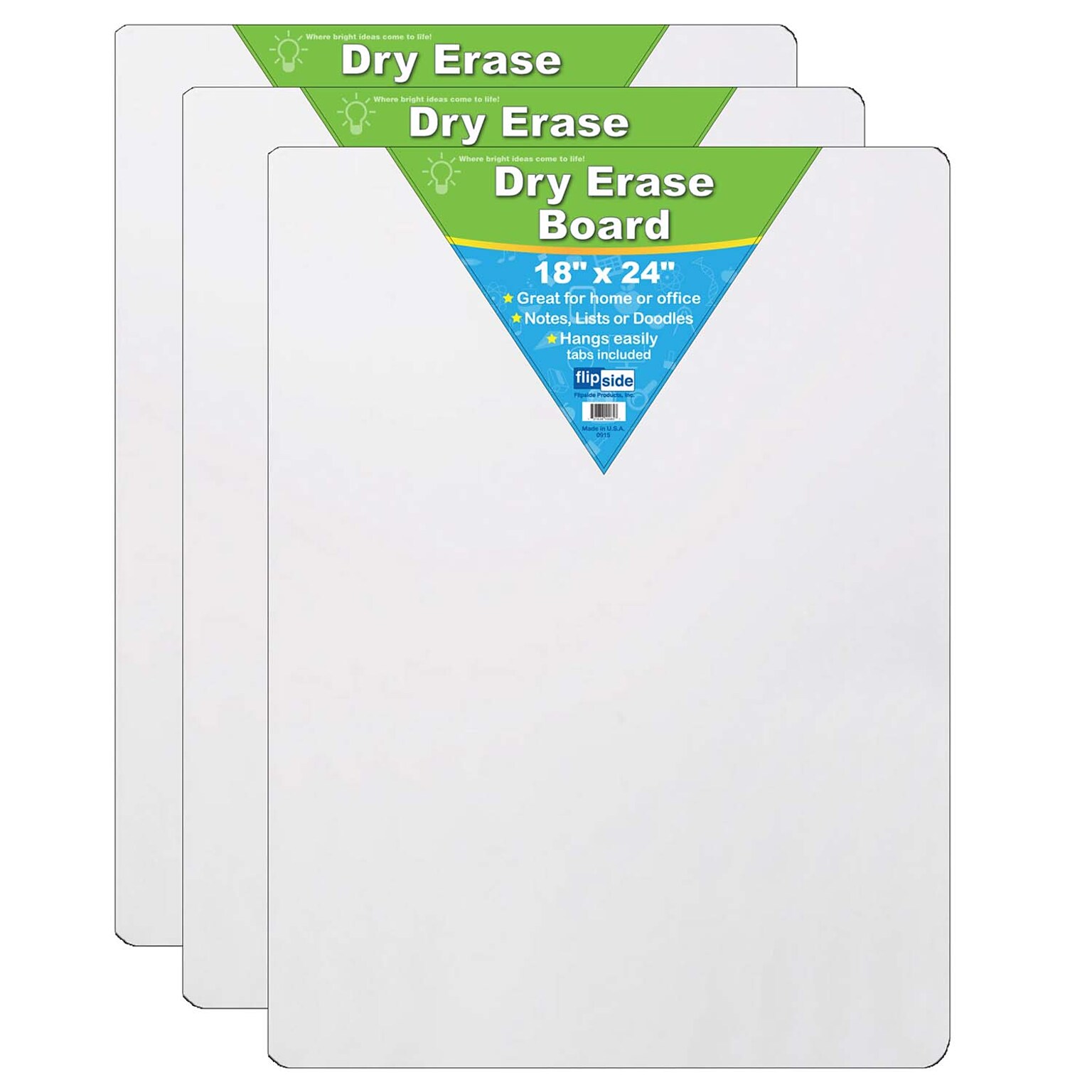 Flipside Melamine Dry-Erase Whiteboard, 18 x 24, 3/Bundle (FLP10085-3)