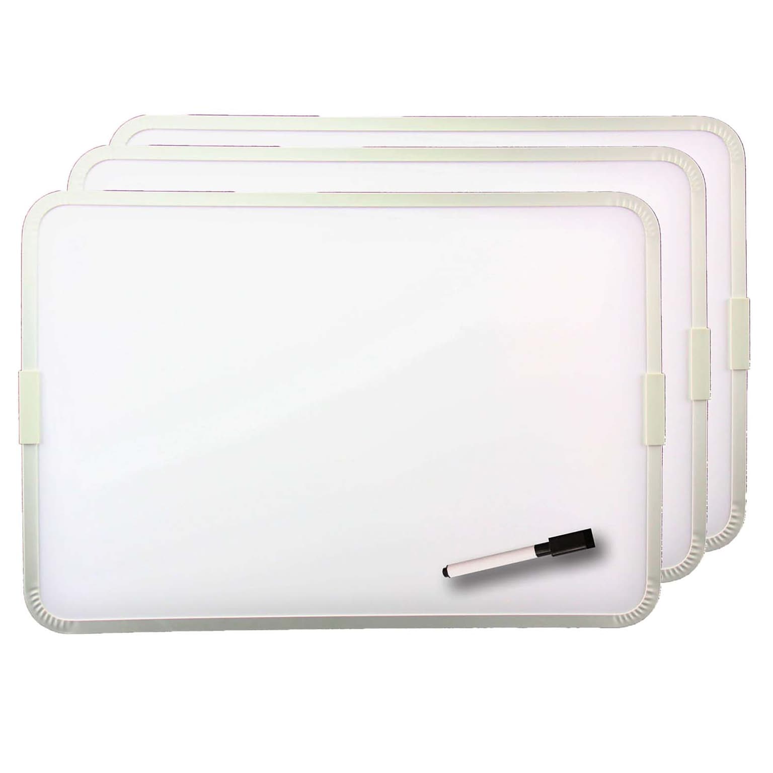 Flipside Products 2-Sided Magnetic Plastic Dry-Erase Whiteboard, Aluminum Framed, 12 x 17.5, Pack of 3 (FLP18232-3)