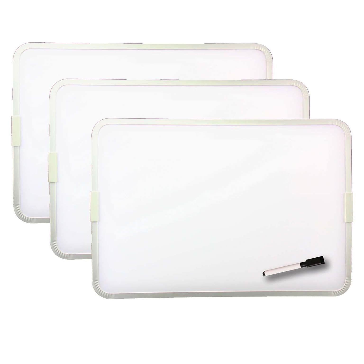 Flipside Products 2-Sided Magnetic Plastic Dry-Erase Whiteboard, Aluminum Framed, 9 x 12, Pack of 3 (FLP18732-3)