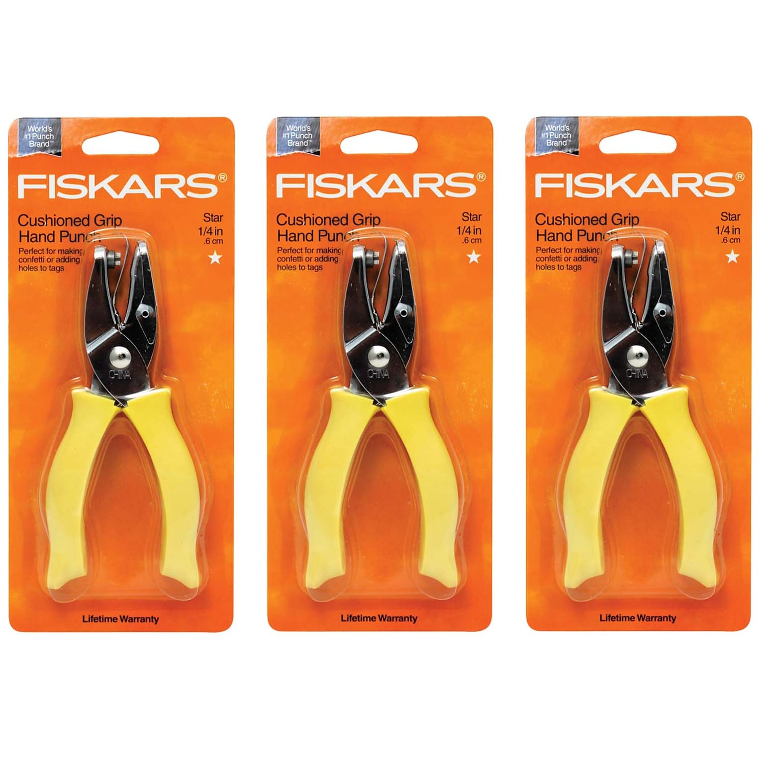 Fiskars® Star, 1-Hole Punch, 3 Sheet Capacity, Yellow (FSK23537097-3)