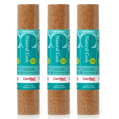 Con-Tact® Cork Adhesive Roll, 12 x 4, Light Brown, 3 Rolls (04F12642006-3)