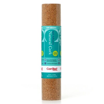 Con-Tact® Cork Adhesive Roll, 12 x 4, Light Brown, 3 Rolls (04F12642006-3)