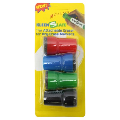 KleenSlate Large Barrel Attachable Eraser Caps for Dry Erase Markers, Assorted Colors, 4 Per Pack, 6