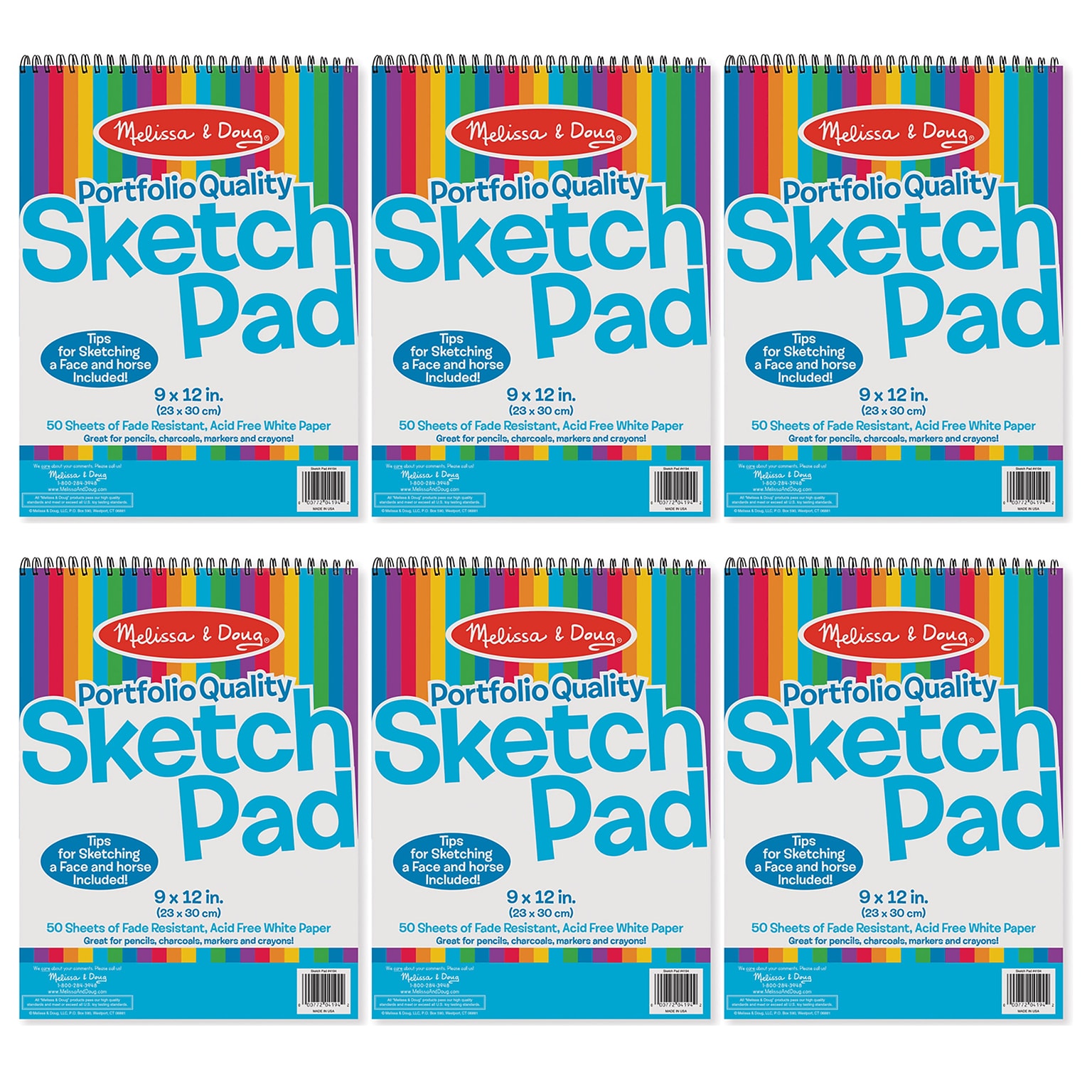 Melissa & Doug Portfolio Quality Sketch Pad, 9 x 12, White, Pack of 6 (LCI4194-6)