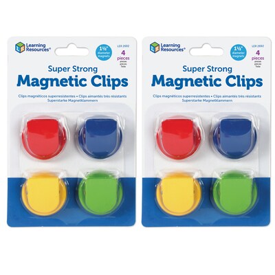 Learning Resources Super Strong Magnetic Clips, 1.5, Assorted Colors,  4 Per Pack, 2 Packs (LER2692