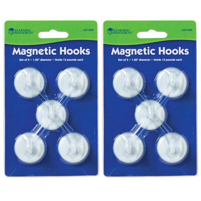 Learning Resources Magnetic Hooks, 1.25 Diameter, White, 5 Per Pack, 2 Packs (LER2698-2)