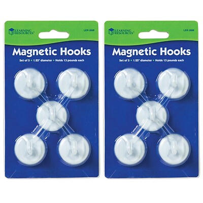 Learning Resources Magnetic Hooks, 1.25 Diameter, White, 5 Per Pack, 2 Packs (LER2698-2)