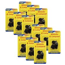 Martin Sports Plastic Whistle & Nylon Lanyard, Black, 12/Pack (MASWL21-12)