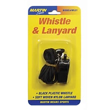 Martin Sports Plastic Whistle & Nylon Lanyard, Black, 12/Pack (MASWL21-12)