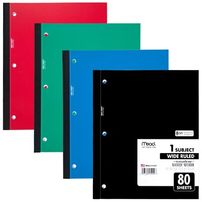 Mead Wireless Neatbook 1-Subject Notebook, Wide Ruled, 80 Sheets, Assorted Colors, 6/Bundle (MEA05222-6)
