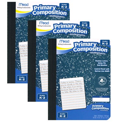 Mead Composition Notebooks, 9.75 x 7.5, Primary Ruled, 100 Sheets, Blue Marble, 3/Bundle (MEA09902-3)