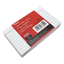Mead 3 x 5 Index Cards, Ruled, White/Blue Lines,100/Pack, 12 Packs/Bundle (MEA63350-12)