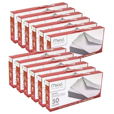 Mead® Gummed, Number 10, Business, 4.13 x 9.5, White, 50/Box, 12 Boxes (MEA75050-12)