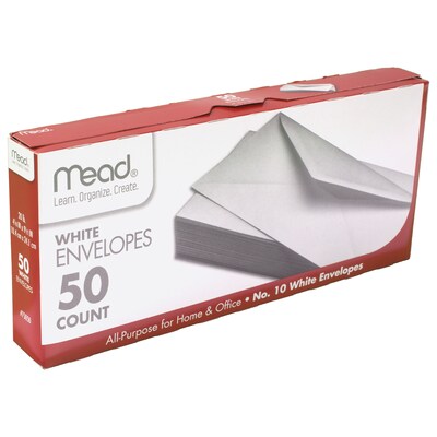 Mead® Gummed, Number 10, Business, 4.13 x 9.5, White, 50/Box, 12 Boxes (MEA75050-12)