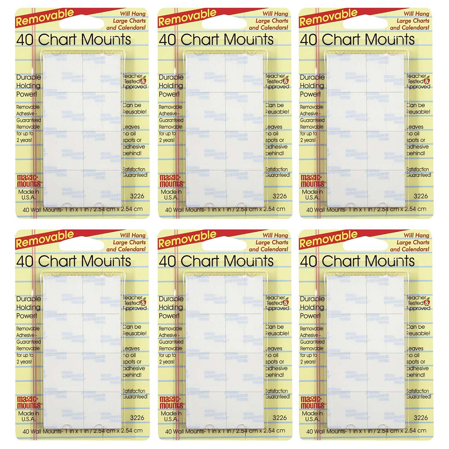 Magic Mounts Chart Mounts, 1 x 1, 40/Pack, 6 Packs (MIL3226-6)