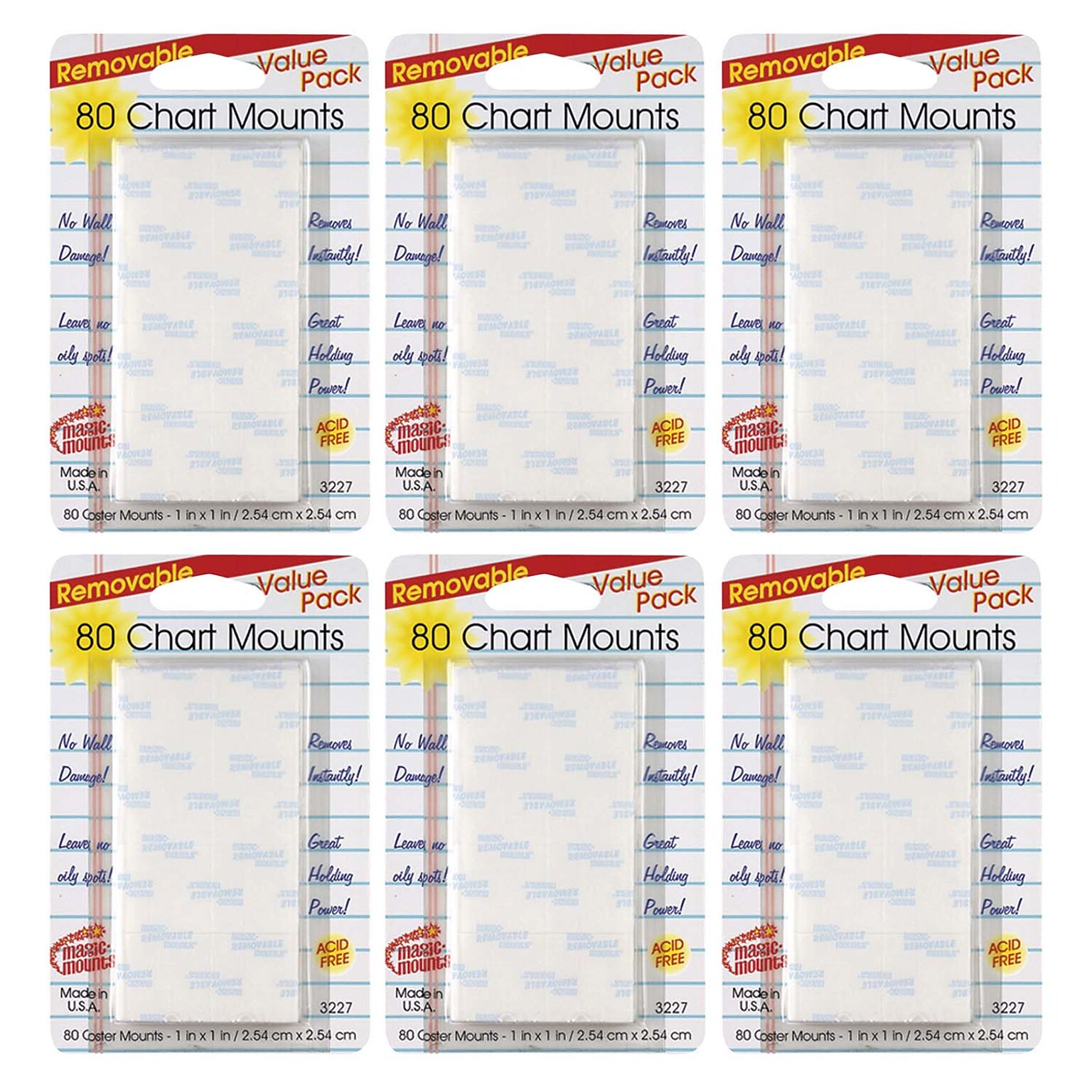 Magic Mounts Removable Chart Tabs, 1 x 1, 80/Pack, 3 Packs (MIL3227-3)