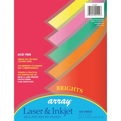Pacon 8.5" x 11" Multipurpose Colored Paper, 20 lb., Assorted Brights, 100 Sheets Per Pack/3 Packs (PAC101049-3)