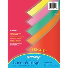 Pacon 8.5 x 11 Multipurpose Colored Paper, 20 lb., Assorted Brights, 100 Sheets Per Pack/3 Packs (