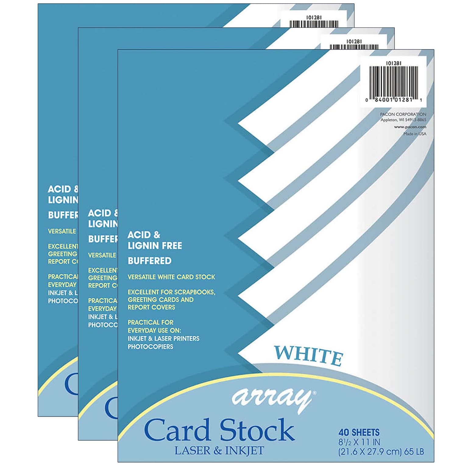 Pacon® Card Stock, White, 8-1/2 x 11, 40 Sheets Per Pack, 3 Packs (PAC101281-3)