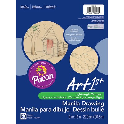 UCreate® Standard Weight Drawing Paper, 9" x 12", Manila, 50 Sheets Per Pack, 12 Packs (PAC103193-12)