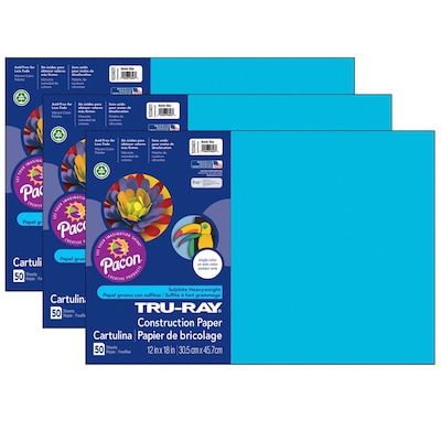 Tru-Ray 12 x 18 Construction Paper, Atomic Blue, 50 Sheets/Pack, 3 Packs (PAC103401-3)