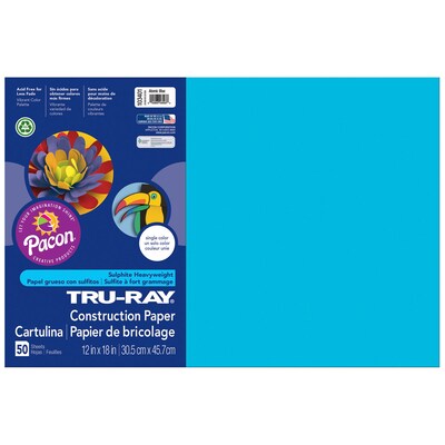 Tru-Ray 12" x 18" Construction Paper, Atomic Blue, 50 Sheets/Pack, 3 Packs (PAC103401-3)