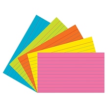 Pacon 3 x 5 Index Cards, Lined, Bright Assorted Colors, 75/Pack, 6 Packs/Bundle (PAC1726-6)
