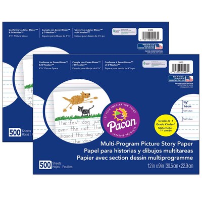 Pacon® Multi-Program Picture Story Paper, 12 x 9, Handwriting Paper, White, 500 Sheets Per Pack, 2