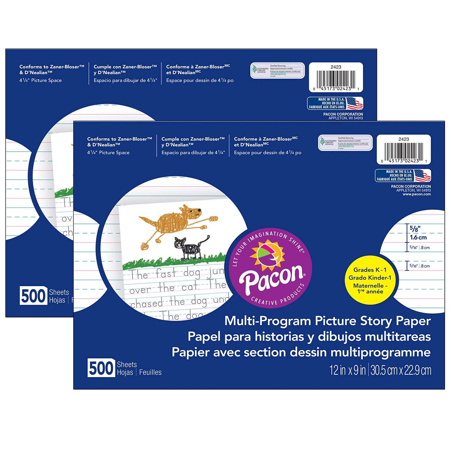 Pacon® Multi-Program Picture Story Paper, 12 x 9, Handwriting Paper, White, 500 Sheets Per Pack, 2 Packs (PAC2423-2)