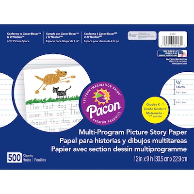 Pacon® Multi-Program Picture Story Paper, 12" x 9", Handwriting Paper, White, 500 Sheets Per Pack, 2 Packs (PAC2423-2)