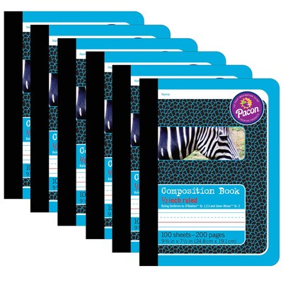 Pacon Composition Notebooks, 9.75 x 7.5, Primary Ruled, 100 Sheets, Blue Zebra, 6/Bundle (PAC2425-