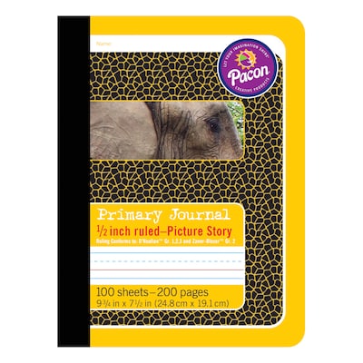 Pacon® Primary Journal, 9.75 x 7.5, .5 Ruled Picture Story, 100 Sheets, Yellow Elephant Cover, Pa