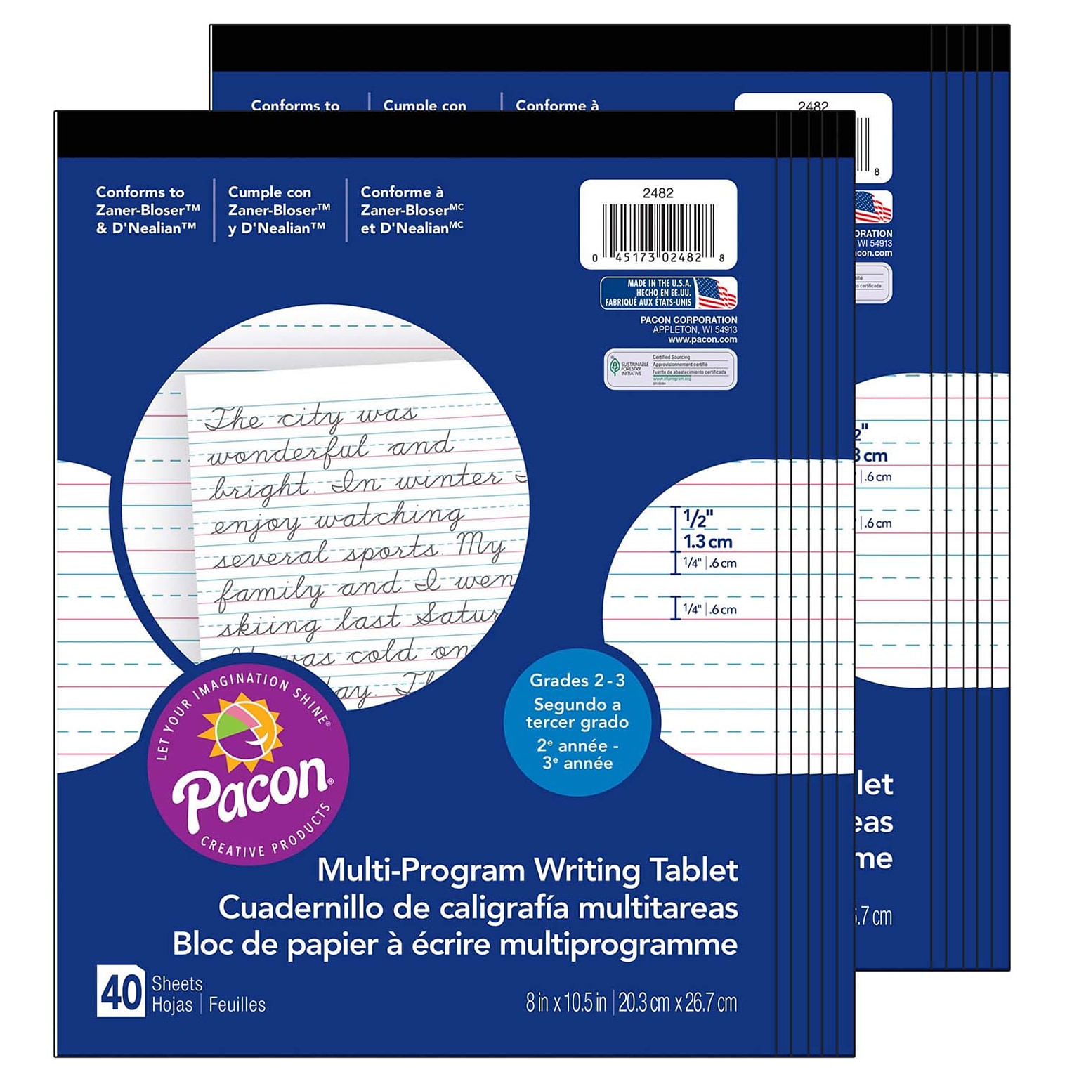 Pacon Multi-Program Handwriting Tablet, 40 Sheets, 12/Pack (PAC2482-12)