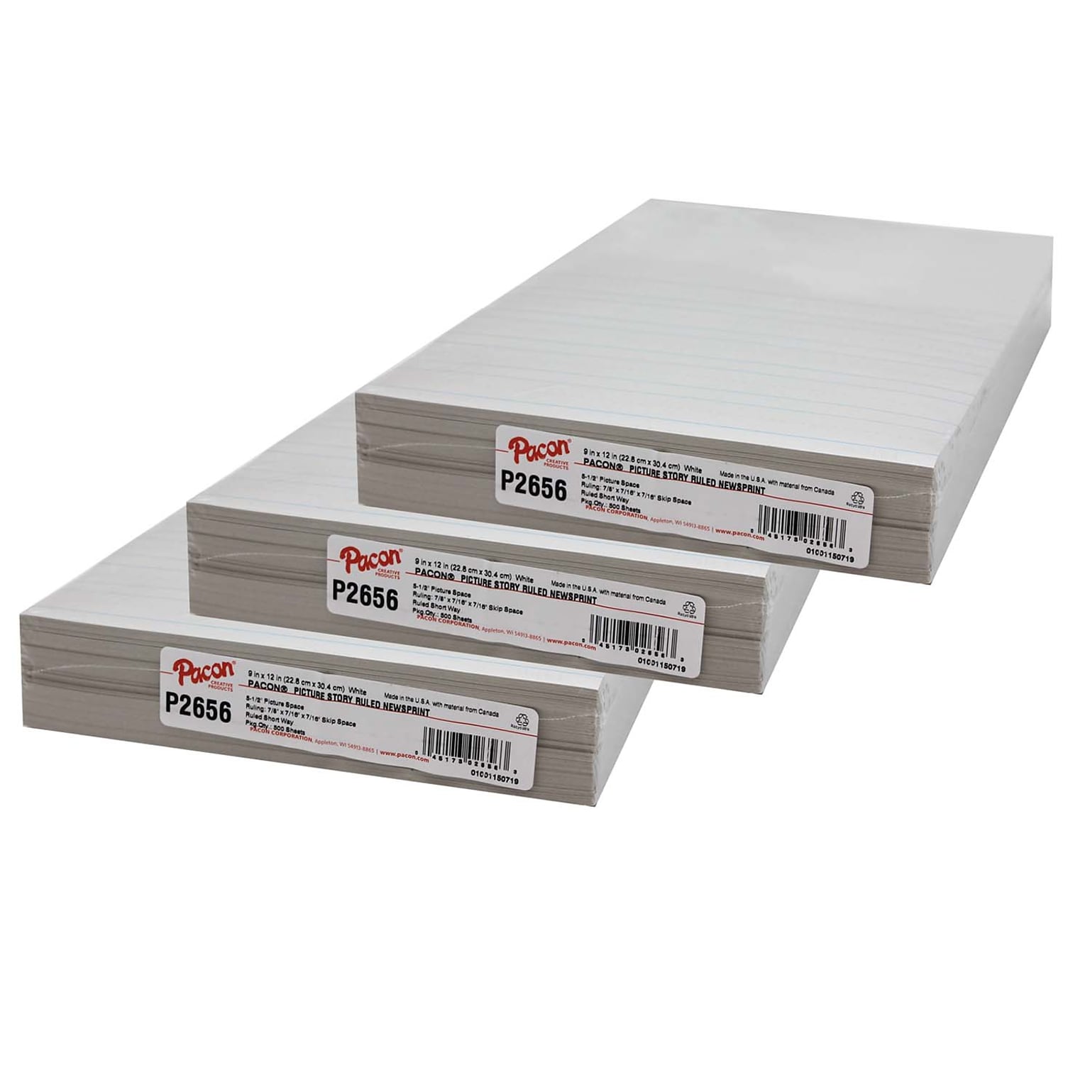 Pacon Newsprint Handwriting Paper, 500 Sheets/Pack, 3/Packs (PAC2656-3)