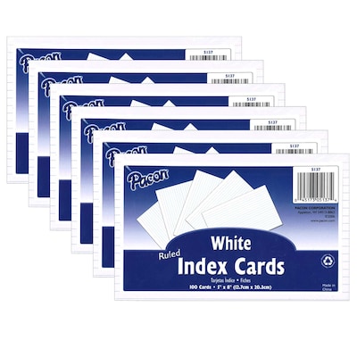 Pacon 5" x 8" Index Cards, Lined, White, 100/Pack, 6 Packs/Bundle (PAC5137-6)