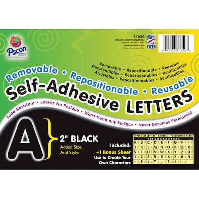 Pacon® 2" Self-Adhesive Letters, Puffy Font, Black, 159 Characters Per Pack, 2 Packs (PAC51650-2)