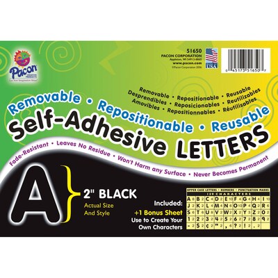 Pacon® 2 Self-Adhesive Letters, Puffy Font, Black, 159 Characters Per Pack, 2 Packs (PAC51650-2)