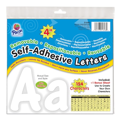 Pacon® 4 Self-Adhesive Letters, Cheery Font, White, 154 Characters (PAC51698)